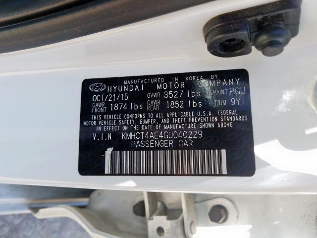 KMHCT4AE4GU040229 - 2016 HYUNDAI ACCENT SE  photo 10