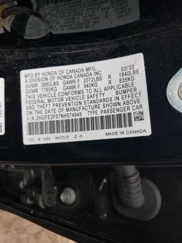2HGFE2F57NH574948 - 2022 HONDA CIVIC SPORT 黑色 照片 12