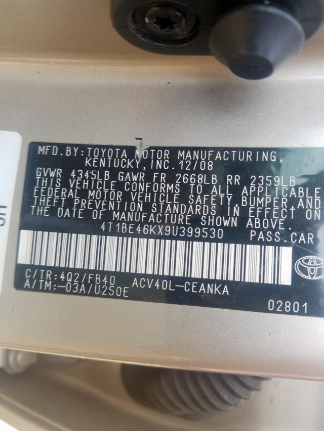 4T1BE46KX9U399530 - 2009 TOYOTA CAMRY BASE  photo 10