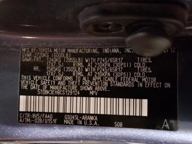 5TDBK3EH8CS129124 - 2012 TOYOTA HIGHLANDER BASE أزرق صورة 14