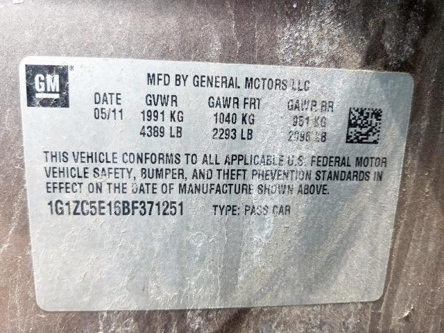 1G1ZC5E16BF371251 - 2011 CHEVROLET MALIBU 1LT  照片 10