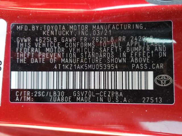 4T1KZ1AK5MU053954 - 2021 TOYOTA CAMRY TRD RED photo 12