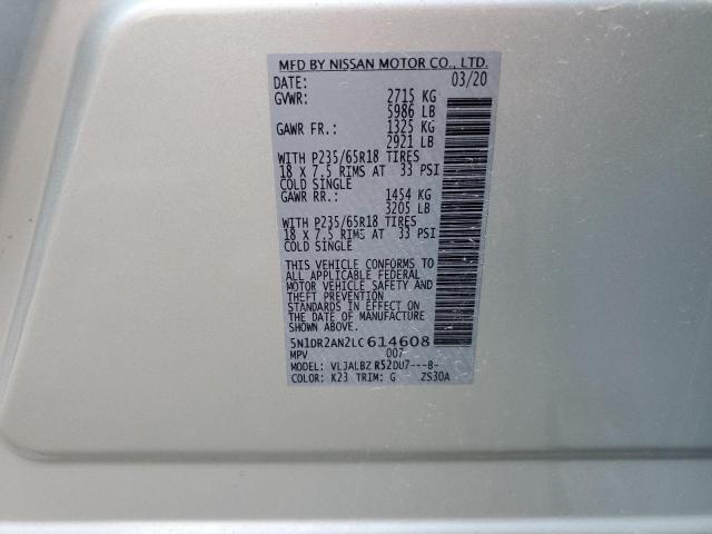 5N1DR2AN2LC614608 - 2020 NISSAN PATHFINDER S 银色 照片 13