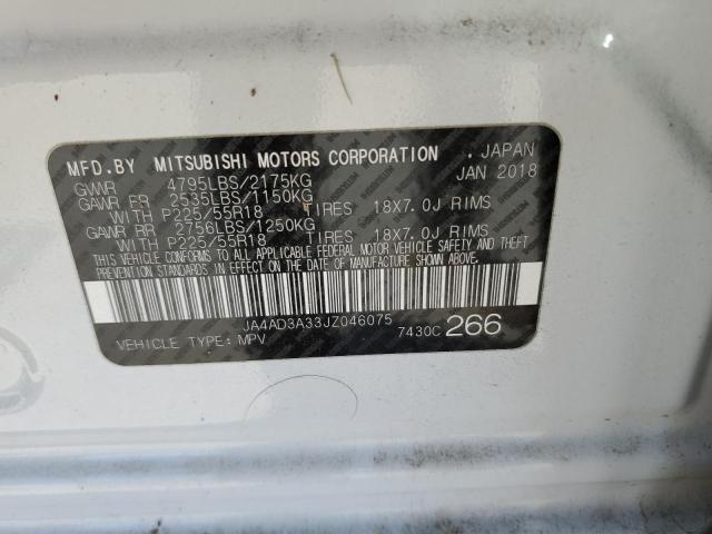 JA4AD3A33JZ046075 - 2018 MITSUBISHI OUTLANDER SE თეთრი ფოტო 13