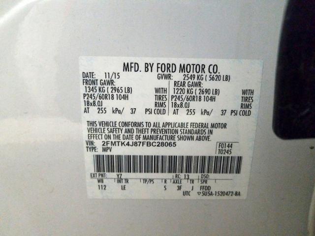 2FMTK4J87FBC28065 - 2015 FORD EDGE SEL  photo 10