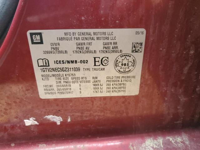 1GTV2NEC5GZ311039 - 2016 GMC SIERRA K1500 SLT BURGUNDY photo 12