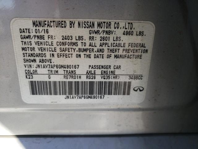 JN1AV7AP6GM490167 - 2016 INFINITI Q50 HYBRID SILVER photo 12