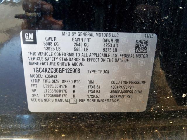 1GC4KZC86GF125903 - 2016 CHEVROLET SILVERADO K3500 LT  photo 10