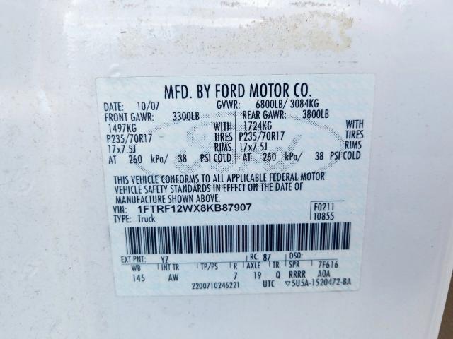 1FTRF12WX8KB87907 - 2008 FORD F150  photo 10