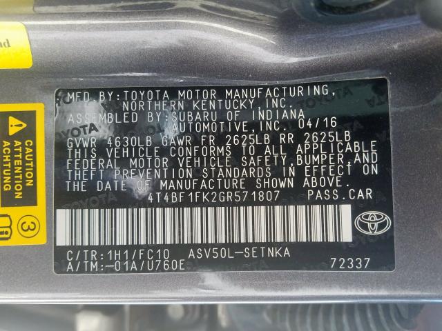 4T4BF1FK2GR571807 - 2016 TOYOTA CAMRY LE  photo 10