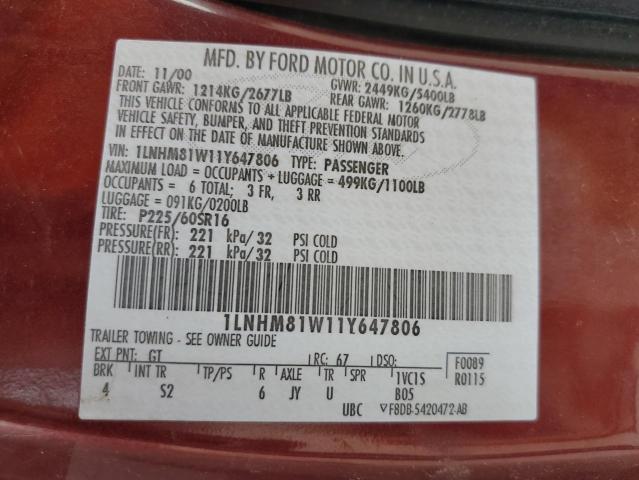 1LNHM81W11Y647806 - 2001 LINCOLN TOWN CAR EXECUTIVE MAROON photo 12