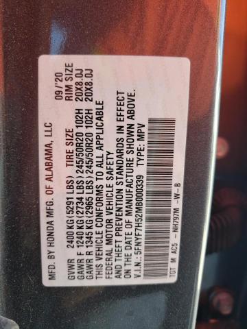 5FNYF7H52MB000339 - 2021 HONDA PASSPORT EXL 灰色 照片 13