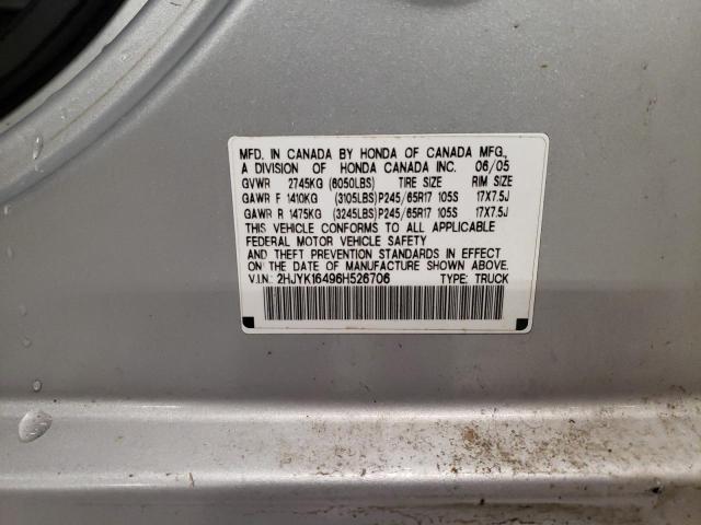 2HJYK16496H526706 - 2006 HONDA RIDGELINE RTS GRAY photo 12