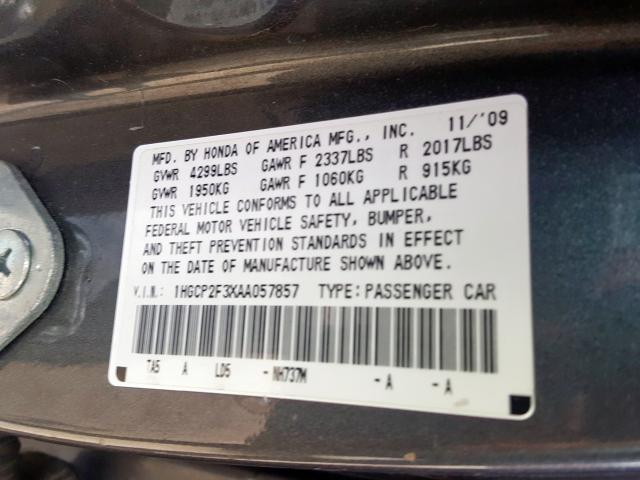 1HGCP2F3XAA057857 - 2010 HONDA ACCORD LX  photo 10