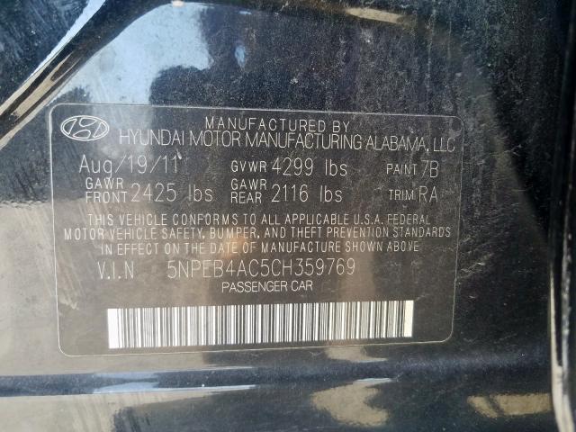 5NPEB4AC5CH359769 - 2012 HYUNDAI SONATA GLS  photo 10