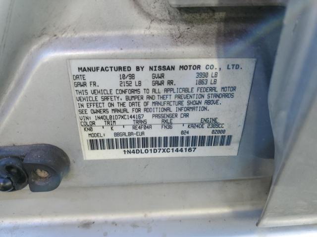 1N4DL01D7XC144167 - 1999 NISSAN ALTIMA XE SILVER photo 12