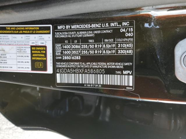 4JGDA5HBXFA586805 - 2015 MERCEDES-BENZ ML 350 4MATIC BLACK photo 13