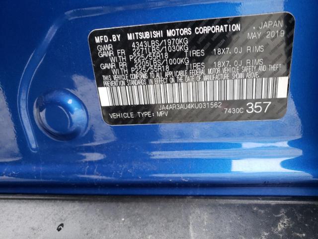 JA4AR3AU4KU031562 - 2019 MITSUBISHI OUTLANDER ES BLUE photo 13