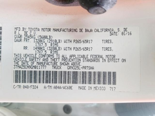 3TMAZ5CN9GM011777 - 2016 TOYOTA TACOMA DOUBLE CAB  照片 10