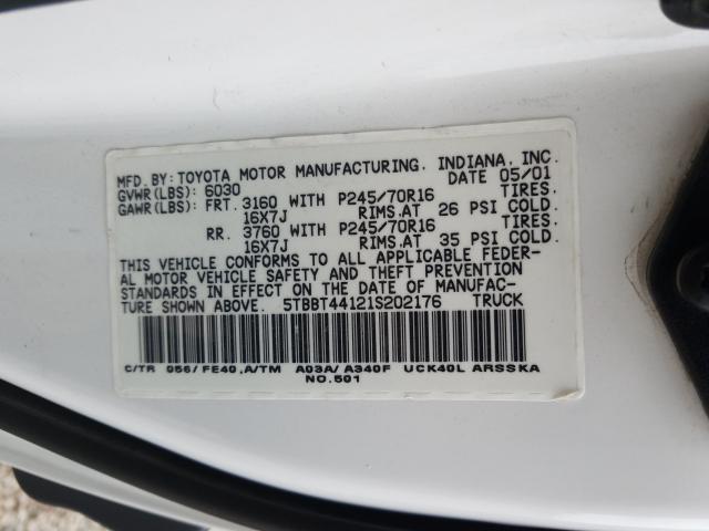 5TBBT44121S202176 - 2001 TOYOTA TUNDRA ACCESS CAB  լուսանկար 10