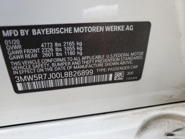 3MW5R7J00L8B26899 - 2020 BMW 330XI WHITE photo 13