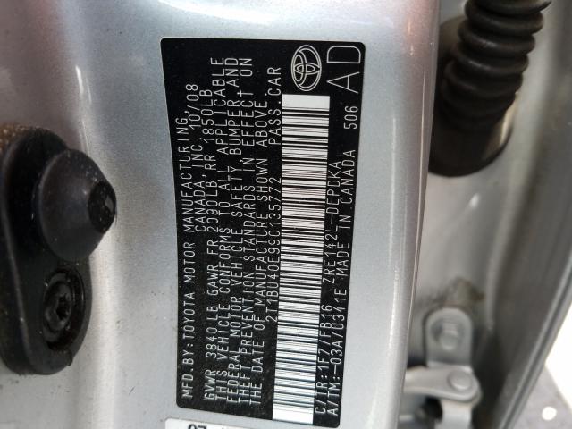 2T1BU40E99C135772 - 2009 TOYOTA COROLLA BASE  photo 10
