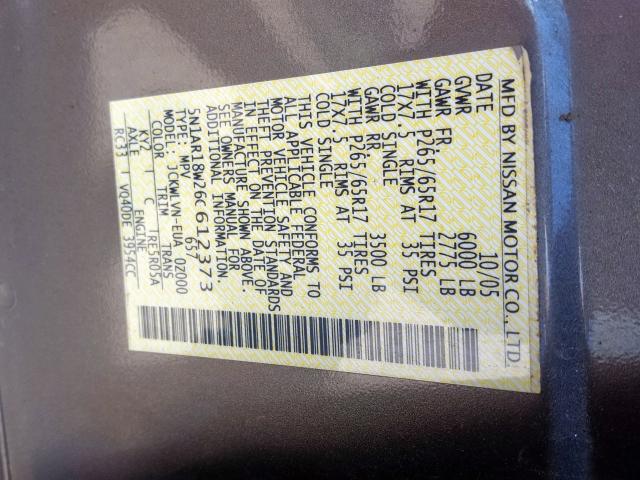 5N1AR18W26C612373 - 2006 NISSAN PATHFINDER LE  ფოტო 10