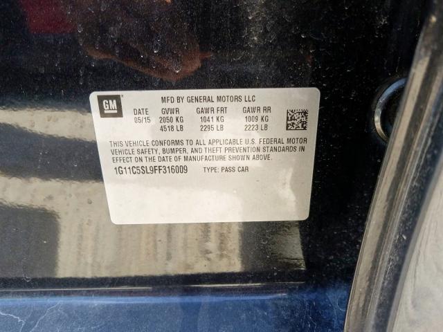 1G11C5SL9FF316009 - 2015 CHEVROLET MALIBU 1LT  照片 10