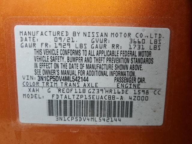 3N1CP5DV4ML542144 - 2021 NISSAN KICKS SR ORANGE photo 12