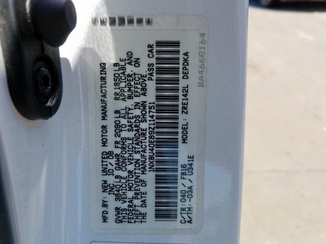 1NXBU40E89Z114751 - 2009 TOYOTA COROLLA BASE  照片 10