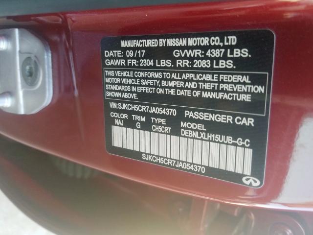 SJKCH5CR7JA054370 - 2018 INFINITI QX30 BASE  photo 10