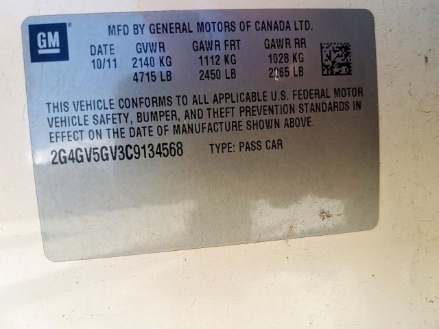 2G4GV5GV3C9134568 - 2012 BUICK REGAL GS  фото 10