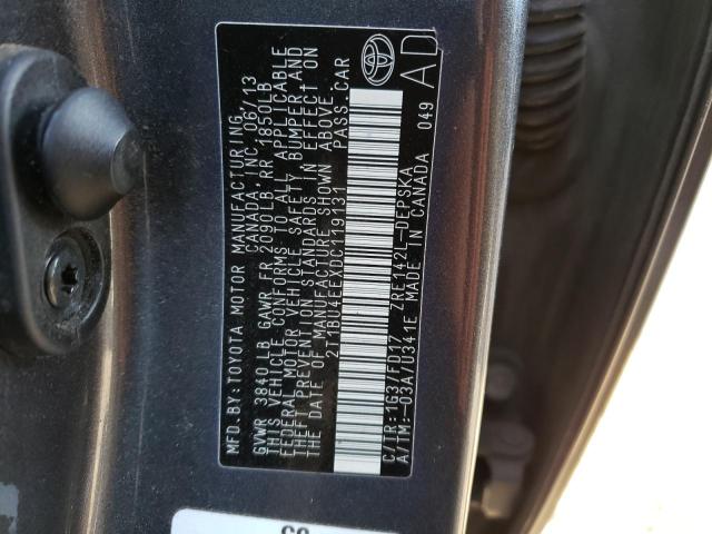 2T1BU4EEXDC119131 - 2013 TOYOTA COROLLA BASE CHARCOAL photo 12