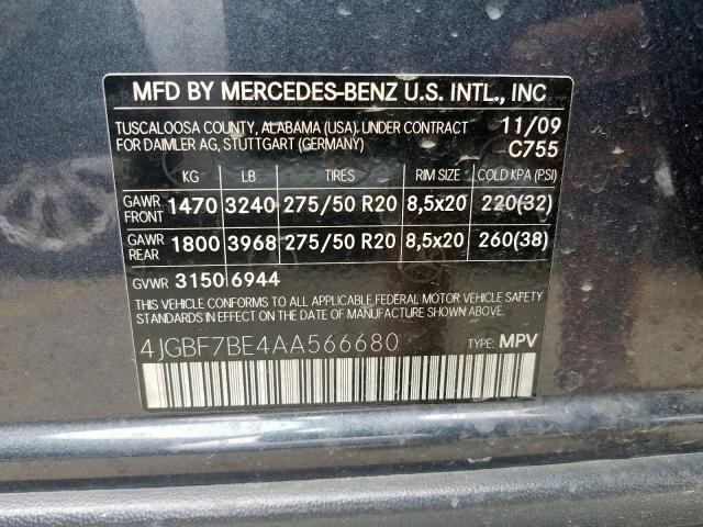 4JGBF7BE4AA566680 - 2010 MERCEDES-BENZ GL 450 4MATIC  photo 10