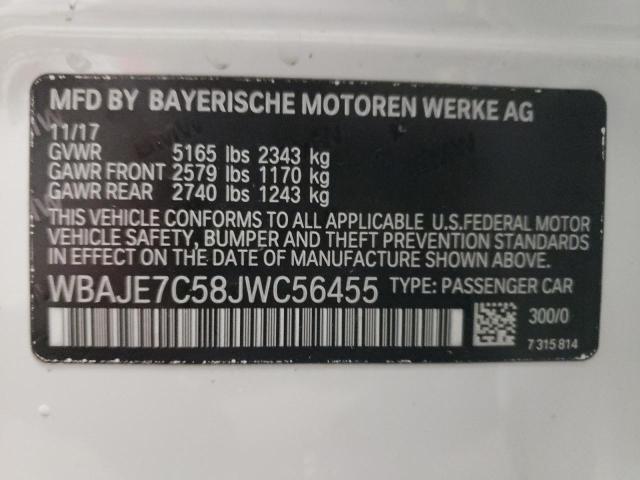 WBAJE7C58JWC56455 - 2018 BMW 540 XI WHITE photo 12