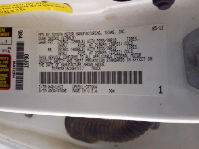 5TFRM5F16CX047117 - 2012 TOYOTA TUNDRA DOUBLE CAB SR5  photo 10