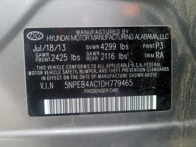 5NPEB4AC1DH779465 - 2013 HYUNDAI SONATA GLS  photo 10