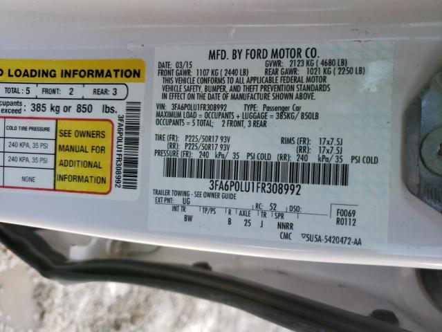 3FA6P0LU1FR308992 - 2015 FORD FUSION SE HYBRID WHITE photo 12