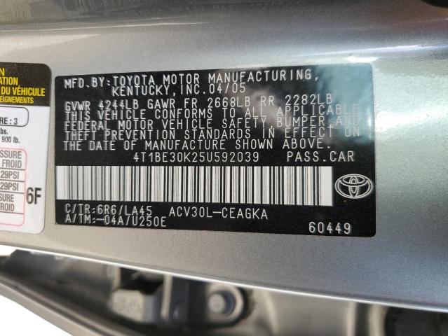 4T1BE30K25U592039 - 2005 TOYOTA CAMRY LE SILVER photo 10