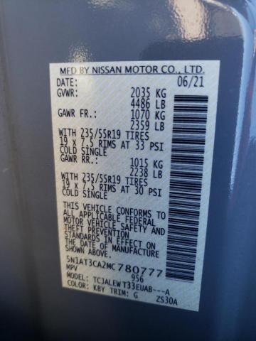 5N1AT3CA2MC780777 - 2021 NISSAN ROGUE SL GRAY photo 12