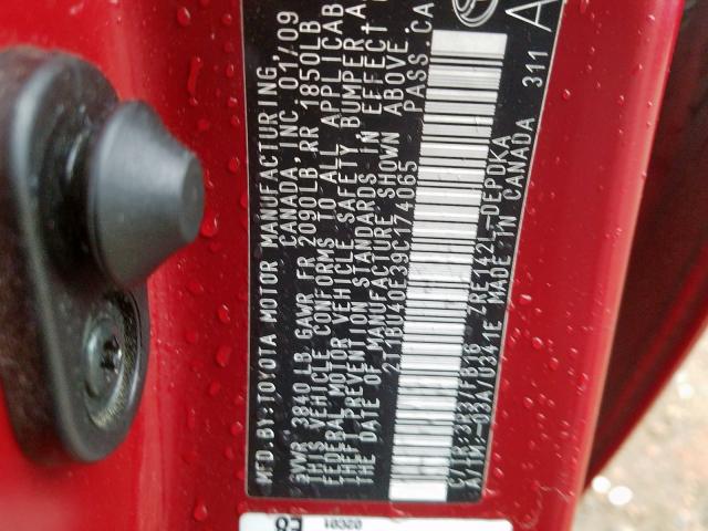 2T1BU40E39C174065 - 2009 TOYOTA COROLLA BASE  照片 10