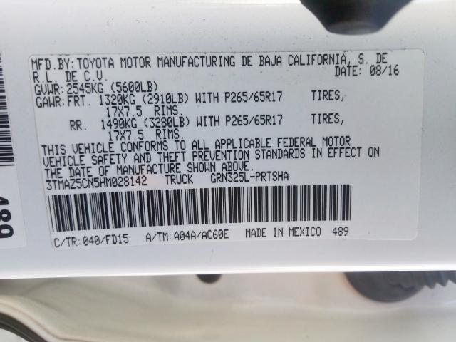 3TMAZ5CN5HM028142 - 2017 TOYOTA TACOMA DOUBLE CAB  照片 10