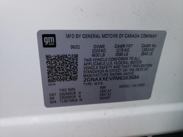 2GNAXXEV0M6163684 - 2021 CHEVROLET EQUINOX PREMIER WHITE photo 12