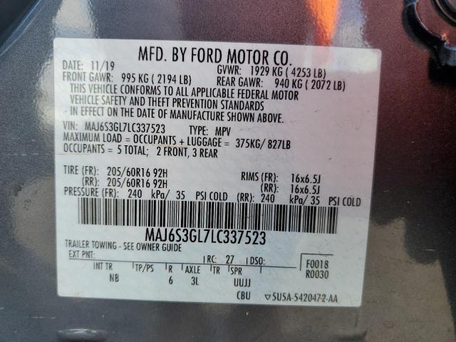 MAJ6S3GL7LC337523 - 2020 FORD ECOSPORT SE GRAY photo 12