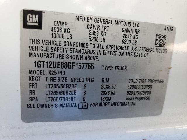 1GT12UE88GF157755 - 2016 GMC SIERRA K2500 DENALI WHITE photo 12