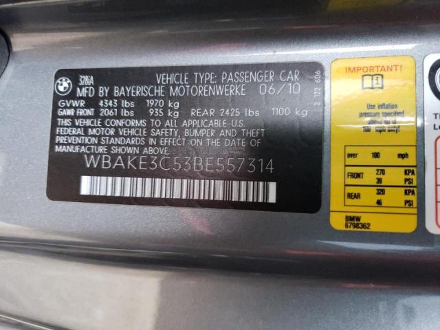 WBAKE3C53BE557314 - 2011 BMW 3 SERIES I GRAY photo 13