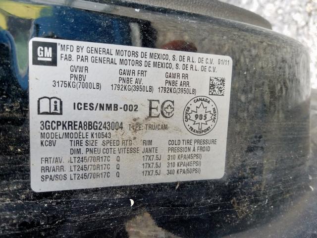 3GCPKREA8BG243004 - 2011 CHEVROLET SILVERADO K1500 LS  photo 10