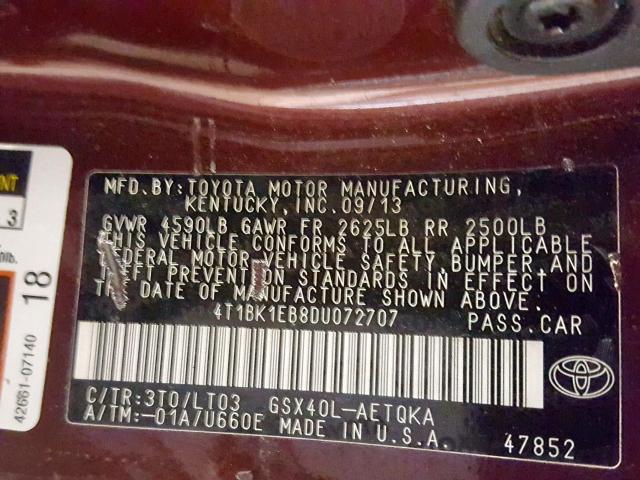 4T1BK1EB8DU072707 - 2013 TOYOTA AVALON BASE  photo 10