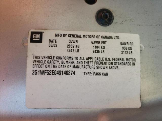 2G1WF52E049140374 - 2004 CHEVROLET IMPALA SILVER photo 12