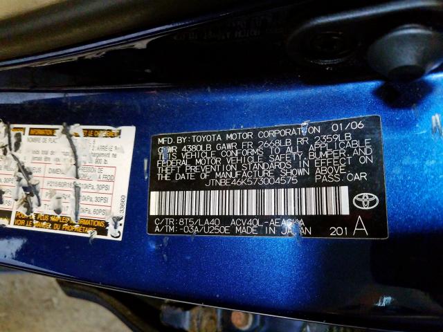 JTNBE46K573004575 - 2007 TOYOTA CAMRY CE  photo 10